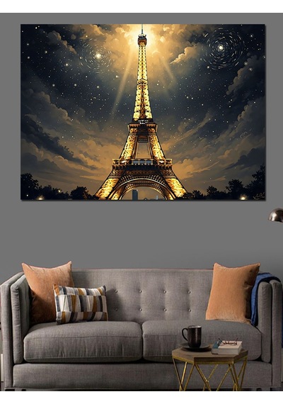 Ahşap Tablo Gece Parıldayan Eyfel Kulesi Paris