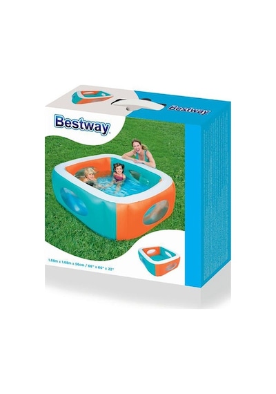 Bestway 51132 Pencereli Kare Şişme Havuz 168 x 168 x 56 CM Çok Renkli