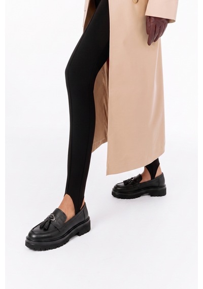 Luvi Shoes Marsy Siyah Cilt Hakiki Deri Püsküllü Kadın Loafer Ayakkabı