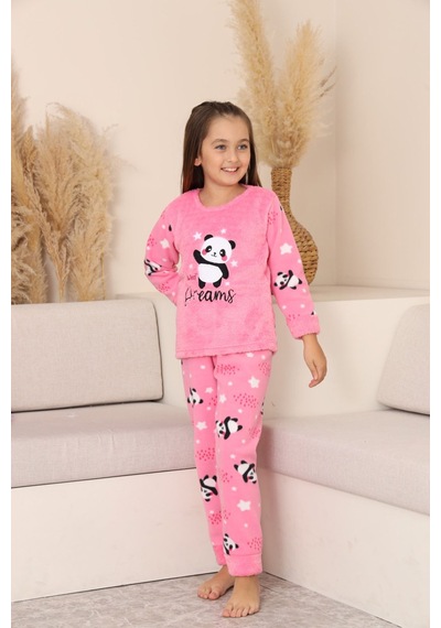 Miniğimin Cicileri Panda Desenli Welsoft Kız Çocuk Pijama Tak... Pembe
