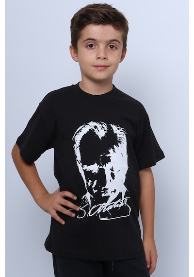 Hçm Çocuk Atatürk Ayyıldız Baskılı Tshirt Kısa Kollu A62 Siyah
