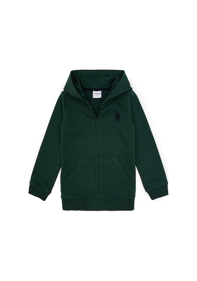 U.S. Polo Assn. Erkek Çocuk Koyu Yeşil Fermuarlı Kapüşonlu Sweatshirt 50316706-VR079