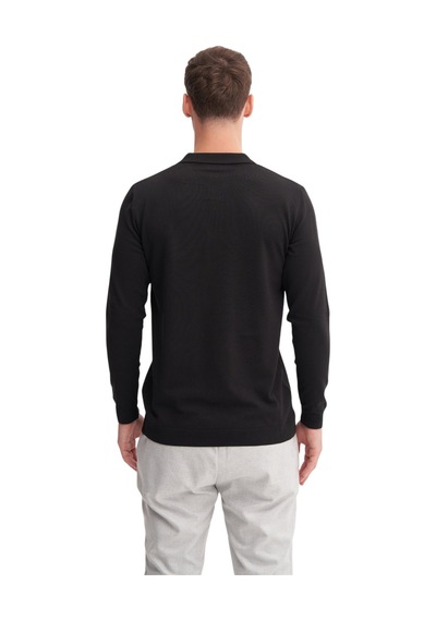 Cazador Slim Fit Viskon Karışımlı Basic Polo Yaka Kazak Siyah
