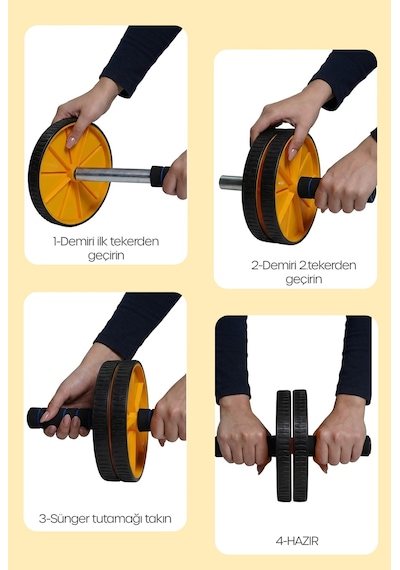 Fitness Karın Egzersiz Aleti Ab Roller 2x Tekerlekli Mekik Ev Spor İncelme Kas Yapma Aleti S309