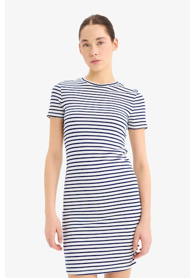 DeFacto Coool Bodycon Vücudu Saran Bisiklet Yaka Çizgili Fitilli Kaşkorse Kısa Kollu Mini Elbise C1733AX25SPNV248