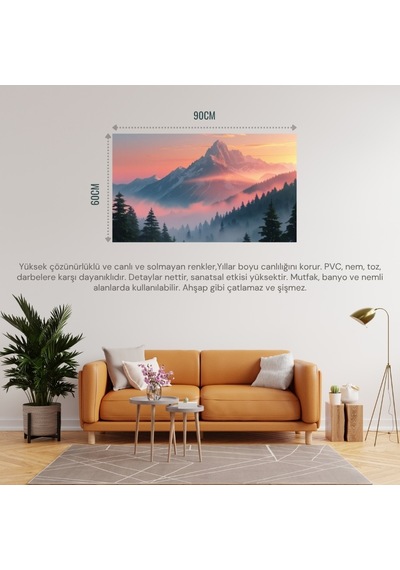 Doğa Ve Manzara Yatay Gün Doğumunda Görkemli Dağ Manzarası 01 Çerçevesiz 90x60cm Pvc Tablo