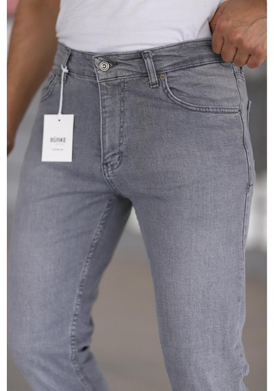 Bürke Premium Erkek Gri Renk Regular Fit Rahat Kesim Esnek Likralı Denim Jeans Kot Pantolon
