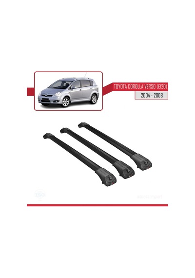 Toyota Corolla Verso E120 2004-2008 Arası İle Uyumlu Ace-1 Ara Atkı Tavan Barı Siyah 3 Adet Bar