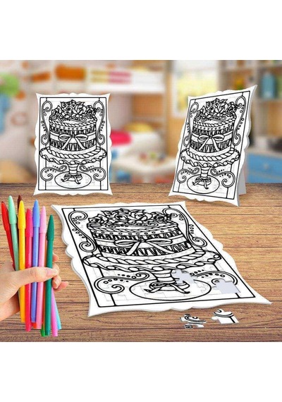 Süslü Pasta Boyama Puzzle Tablo Çocuk Eğitici Yapboz