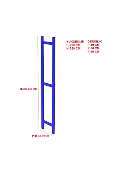 1 Adet Depo Rafı Hafif Rack Ayak Mavi-60x250 Cm-1.50 Mm Mavi