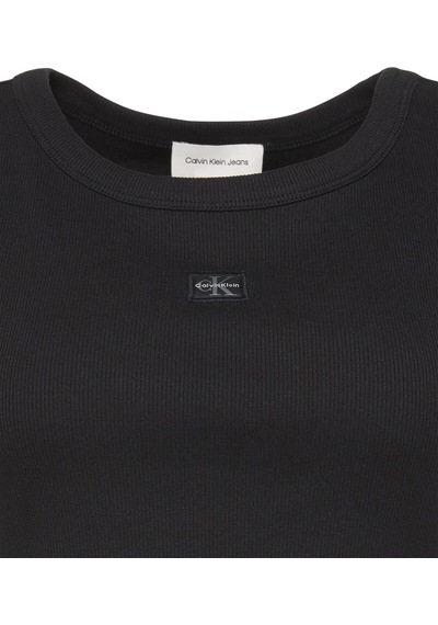 Calvin Klein A- Woven Label 2x2 Rıb Baby Tee Siyah Kadın T-shirt