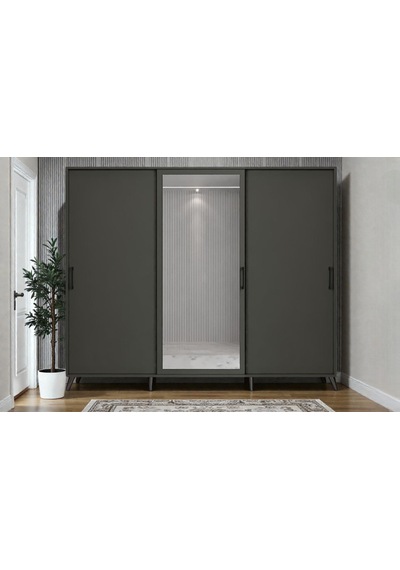 Petek Tamamı Mdf Sürgülü Portmanto Vestiyer Ayakkabılık Füme 180 Cm