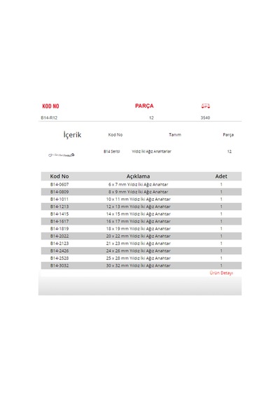 Ceta Form B14-R12 12 Parça Yıldız İki Ağız Anahtar Takımı