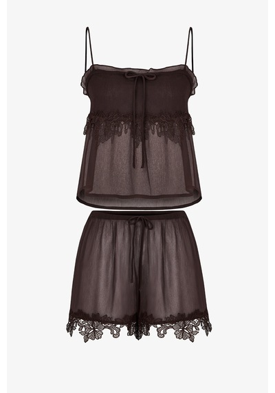 Penti Kahverengi Jasmin Chiffon Şortlu Pijama Takımı Bbw