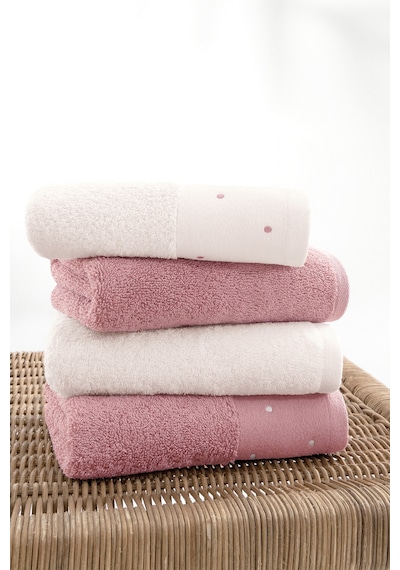 Yataş Phobe %100 Pamuk El / Yüz / Baş Havlusu 4'lü Set - 50x80 Cm Pembe - Ekru