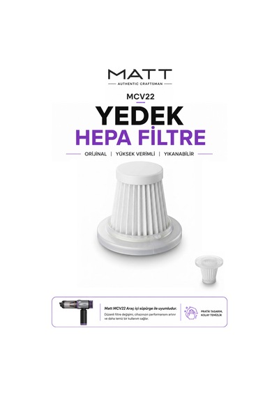 Matt Mcv22 Yedek Hepa Filtre Yıkanabilir Yüksek Verimli Filtre Mcv22 Araç İçi El Süpürg
