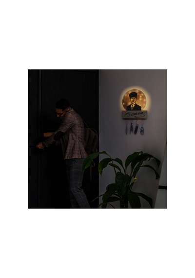 Led Işıklı Pleksi Dolunay Kişiselleştirilebilir Dekoratif Biblo Atatürk Portre Anahtar Askılığı Sarı - 737347614 Sarı