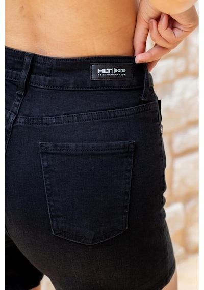 HLT Jeans Siyah Kadın Lily Likralı Mom Fit Yüksek Bel Esnek 90's Kot Şort Lily-siyah 001