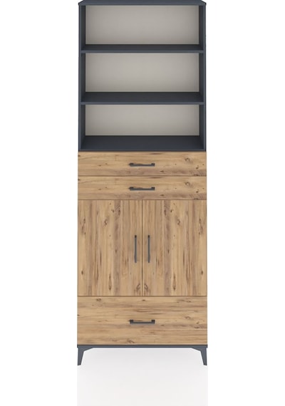 Arges Dolap 5 Raflı 3 Çekmeceli 2 Kapaklı 88x30x243 Antrasit-çam Antrasit