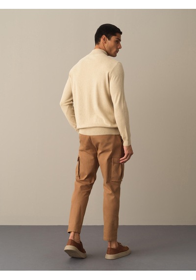 Xint Bej Regular Fit Dik Yaka Pamuklu Hırka 801663 Bej Melanj
