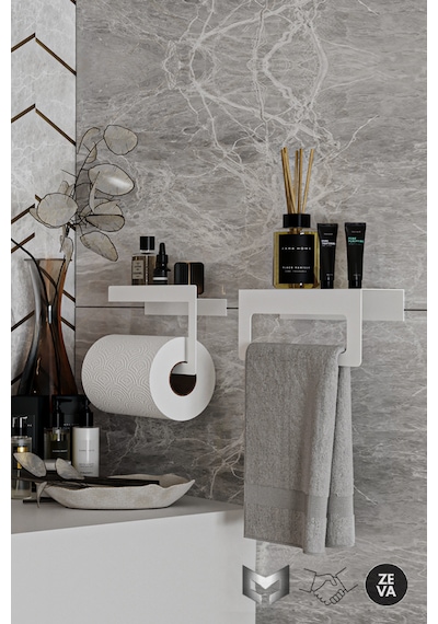 Beyaz Duvara Monte Havluluk & Peçetelik Modern&dayanıklı 2'li Set Beyaz
