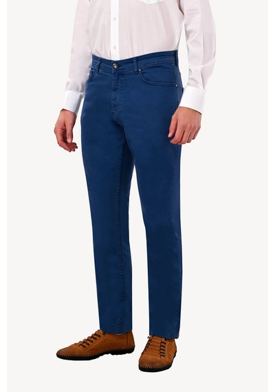 Erkek İndigo Mavi Slim Fit Kanvas Pantolon