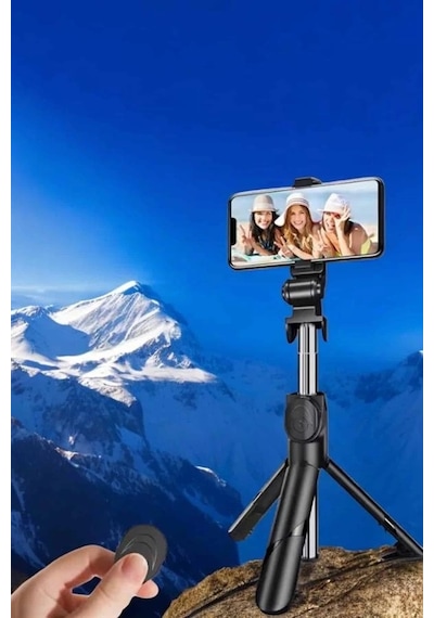 Ceylan Adam Selfie Çubuğu Tripod Kumandalı Telefon Tutucu Siyah