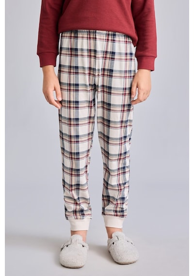 Defacto Regular Fit Henley Yaka Waffle Üst Ekose Alt 2li Pijama Takımı Erkek Çocuk I1444a826aubr281 Bordo-br281