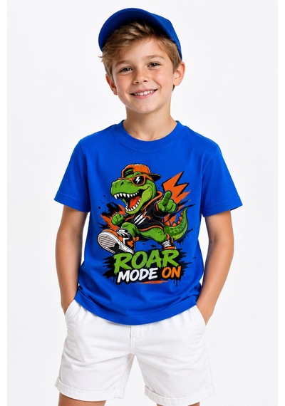 Bayloranzzo Roar Mode On %100 Pamuk Premium Kalite Erkek Çocuk Tişörtü Saks Mavi