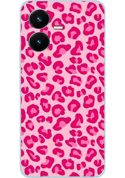 Vivo Y22s - Y35 Uyumlu Pembe Leopar Tasarımlı Baskılı Silikon Kılıf Renkli