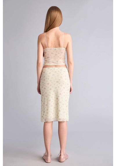 Defacto Kalem Floral Normal Bel Tül Midi Etek H5547ax26smyl111 Sarı-yl111