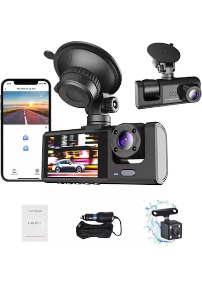 Araç Içi 1080p Full Hd Wifi Kamera Ön Arka Ve Iç Kayıt 3 Kamera Gece Görüşlü Geniş Açı