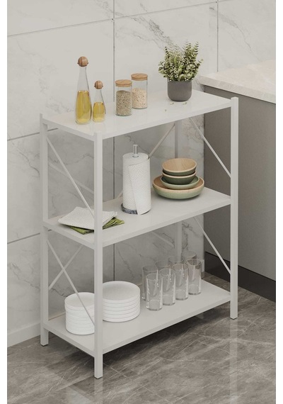 Üç Katli Çok Amaçli Rafli Dolap Beyaz Profil Beyaz Sunta 60x24x80 Cm Mtl050