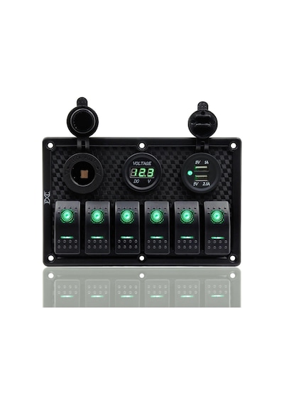 Bfy Switch Panel 6'Lı Voltmetre +Çakmaklık+ Usb Yeşil