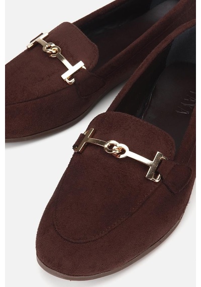 Yaya Kadın Kahverengi Süet Gold Tokalı Loafer