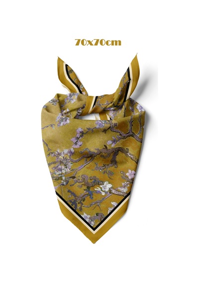 Golden Blossom Desen 70 70cm Bandana/fular Çok Renkli