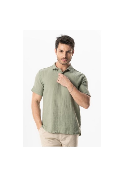 Kısa Kol Polo Yaka Müslin Yazlık Tshirt Yağ Yeşili Ygysl Yağ Yeşili