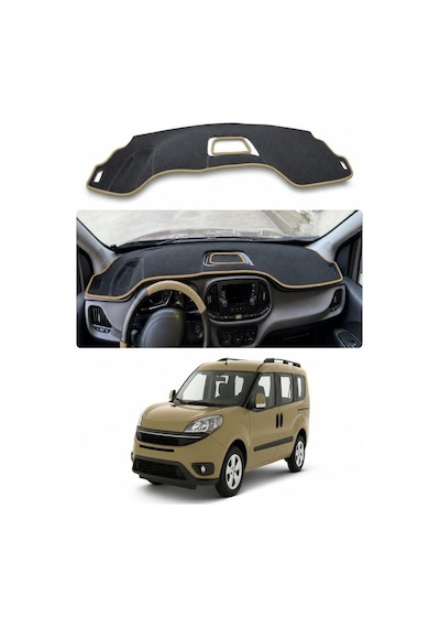 Fiat - Doblo 2015-2022 Uyumlu Torpido Koruma Kılıfı - Taba Şeritli