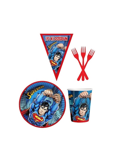 Superman 8 Kişilik Erkek Doğum Günü 4 Parçalı Mini Set Erkek Çocuk