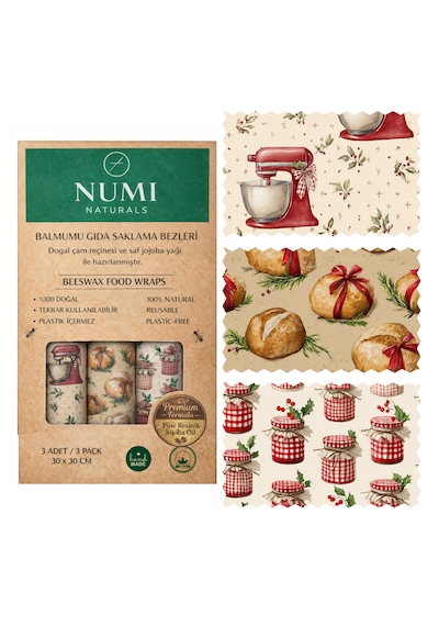 Balmumu Gıda Saklama Bezleri Premium 3 Lü Set 30 30 Cm - Country Pantry Serisi Çok  Renkli