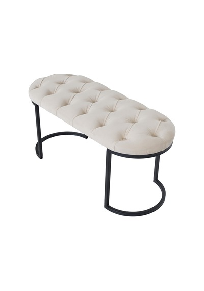 Elısse Black Puf - Metal Ayaklı Kapitoneli Model Puf, Krem Bench