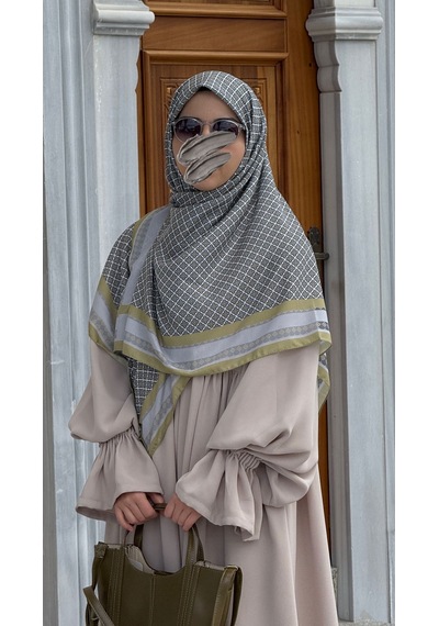 Qalortex Scarf Monogram Desen B.boy Eşarp-yağ Yeşil Yağ Yeşili