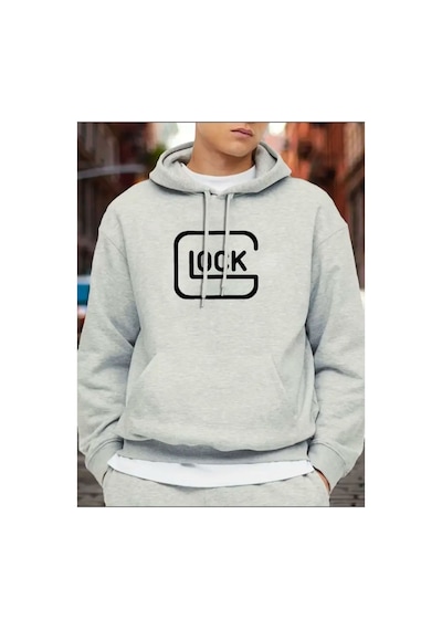 Medinenur Lock Baskılı Kapüşonlu Cepli Sweatshirt Gri
