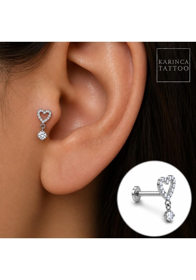 Kalp Zirkon Taşlı Sallantılı Titanyum Piercing Helix Kulak Flat Inner Conch Tragus Piercing çok renkli