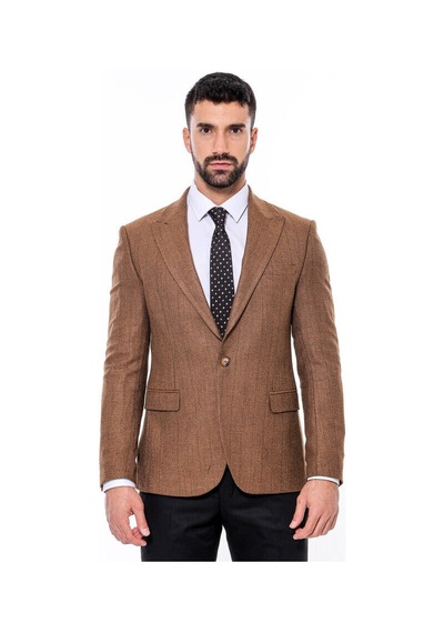 Wessi Slim Fit Desenli Açık Kahverengi Erkek Ceket Açık Kahverengi Wessi Slim Fit Desenli Açık Kahverengi Erkek Ceket Açık Kahverengi
