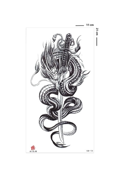 Bearpear Samurai, Ejderha Ve Katana Dövmesi, Geçici Dövme, Unisex Tattoo, Vücut Dövmesi