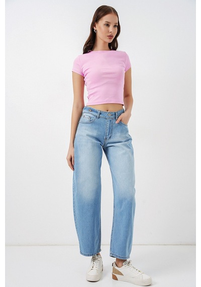 Hiccup Bdart Yüksek Bel Geniş Paça Jean Açık-orta Mavi Denim 05