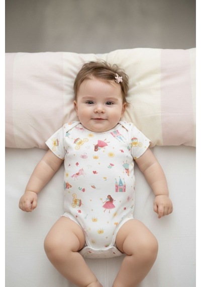 Le Mabelle Beyaz Çiçek Desenli İkili Kız Bebek Zıbın Set - Zoe Beyaz