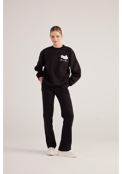 Holly Lolly Oversize Kesin Unisex Ghosting Sweatshirt Siyah