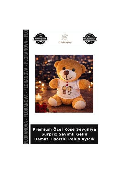 Premium Özel Köşe Sevgiliye Sürpriz Sevimli Gelin Damat Tişörtlü Peluş Ayıcık Çok Renkli